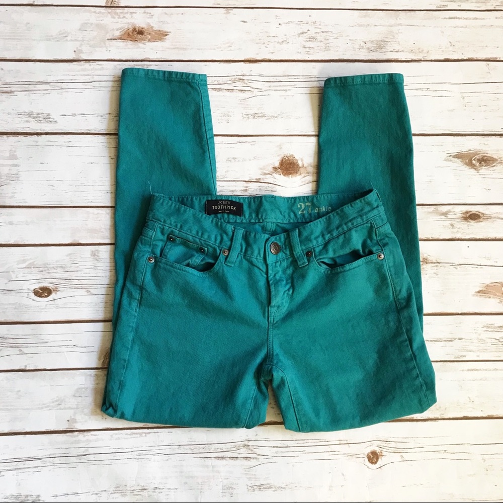 🌻SALE 5/$50 or 10/$75🌻 J. CREW Toothpick Teal green Ankle Jeans